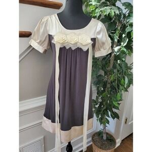 S Line Women's Brown Polyester Scoop Neck Short Sleeve Knee Length Dress Size S